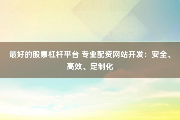 最好的股票杠杆平台 专业配资网站开发：安全、高效、定制化