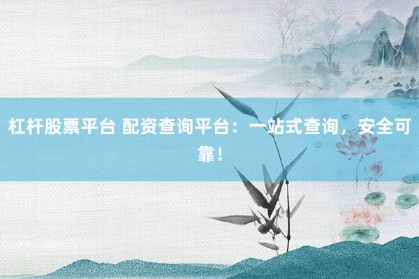 杠杆股票平台 配资查询平台：一站式查询，安全可靠！