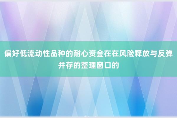 偏好低流动性品种的耐心资金在在风险释放与反弹并存的整理窗口的
